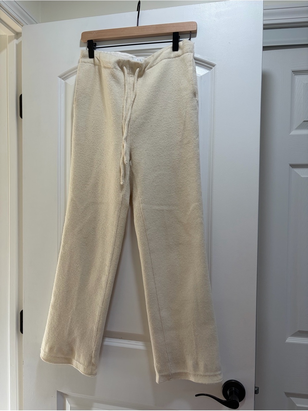CO Collections 100% Wool Wide Leg Drawstring Lounge Pants Cream Ivory S